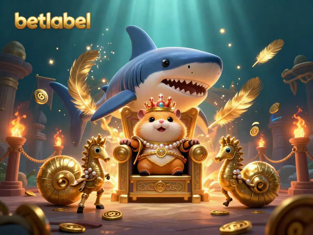 Experience the thrilling atmosphere of betlabel's casino with a fierce golden hamster king, royal guards, and dynamic gaming elements.