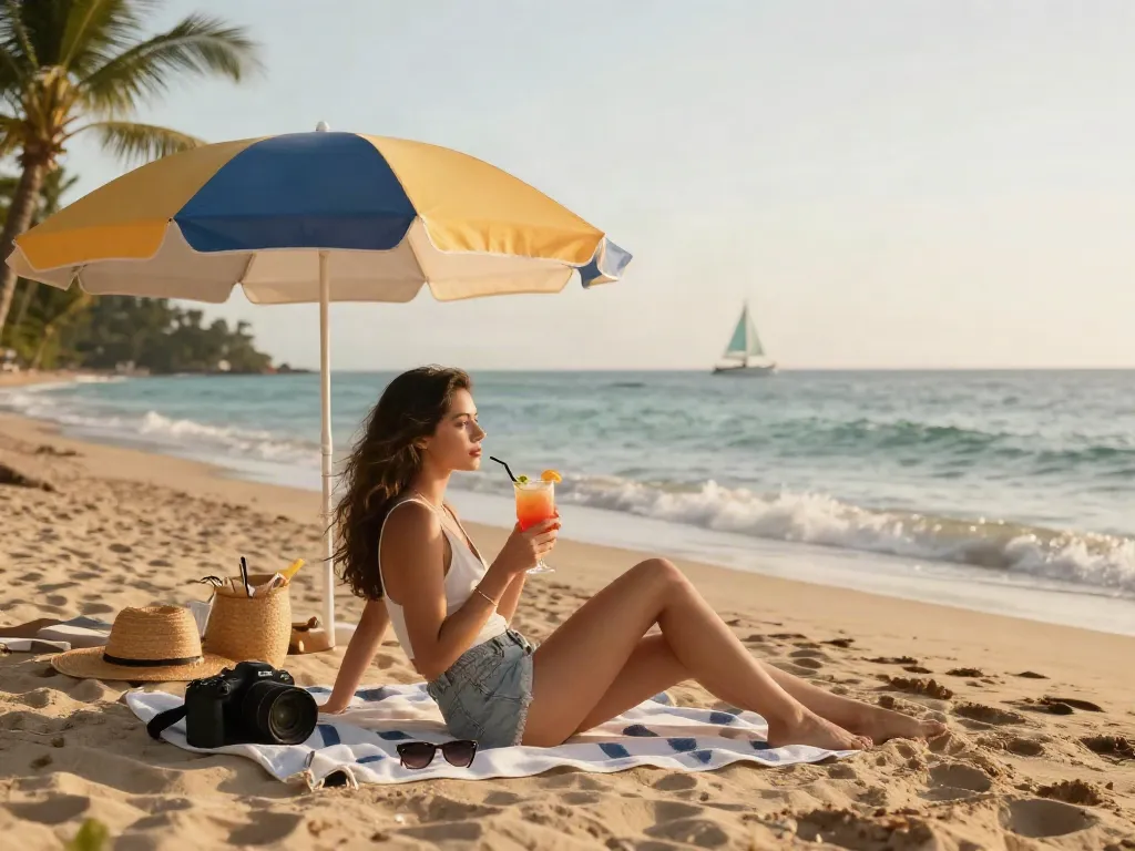 Young woman enjoying the company of an escort on the beach, portraying relaxation and luxury while searching for נערות ליווי בצפון.