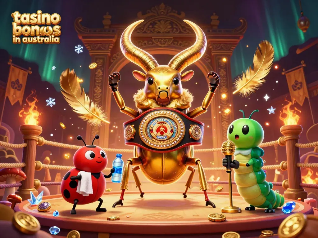 Experience the top casino bonuses in Australia with a vibrant fantasy scene showcasing unique gambling elements and characters.