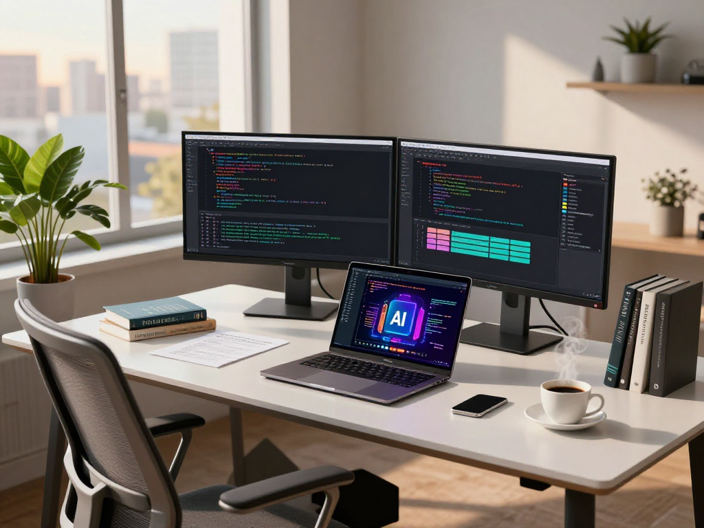 Software engineer coding in a modern workspace, showcasing hot ai applications and tech innovation.